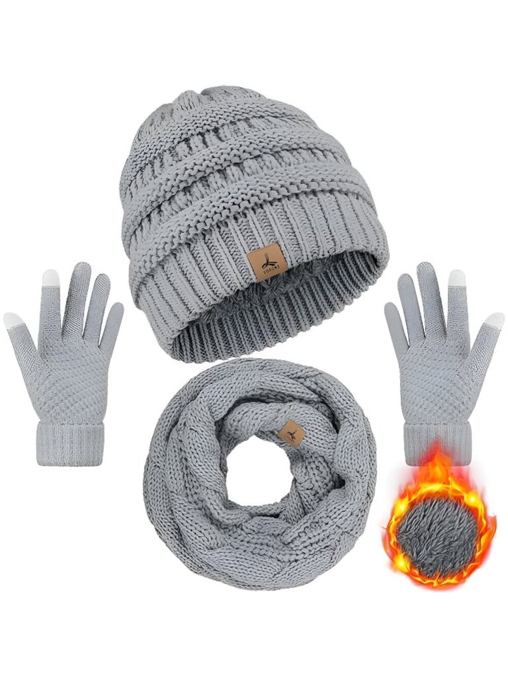 Winter Beanie Hat Scarf Gloves, Warm Fleece Knit Winter Hats Touch Screen